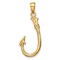 14K Yellow Gold 3D Fish Hook Charm Fishing Pendant Jewerly 33mm x 12mm